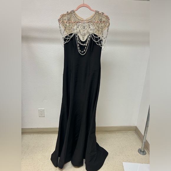 Mac Duggal 11775 Draped Pearl Beaded Mermaid Gown Black - Picture 3 of 8